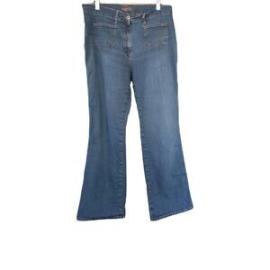 S Oliver Blue Denim Wide Leg Flare Jeans Women Y2k Vintage Patch Pockets Sailor